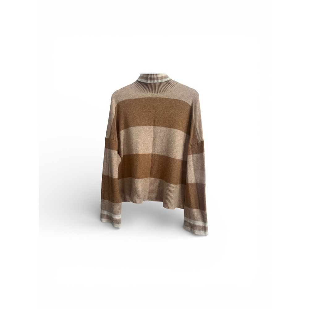 J Crew Sweater Womens S Brown Striped Pullover Turtleneck Merino Alpaca Knit